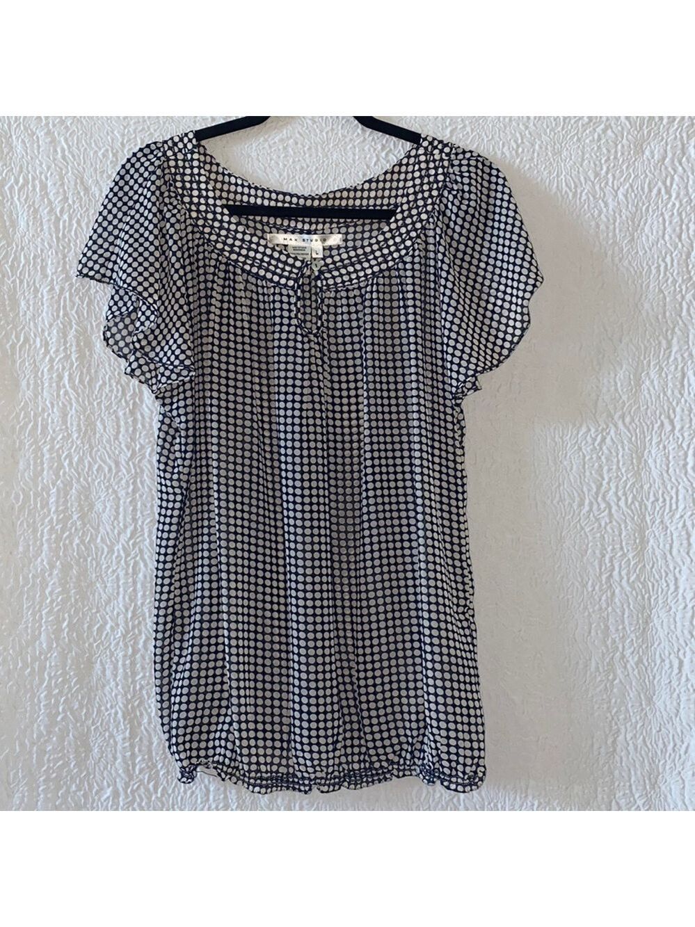 Max Studio Polka Dot Print Flutter Sleeve Elastic Waist Top
